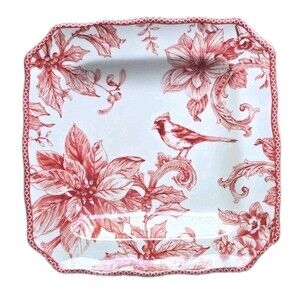 222 FIFTH Porcelain Christmas Lane Dinner Plate Replace (1) Bird Poinsettia 11"